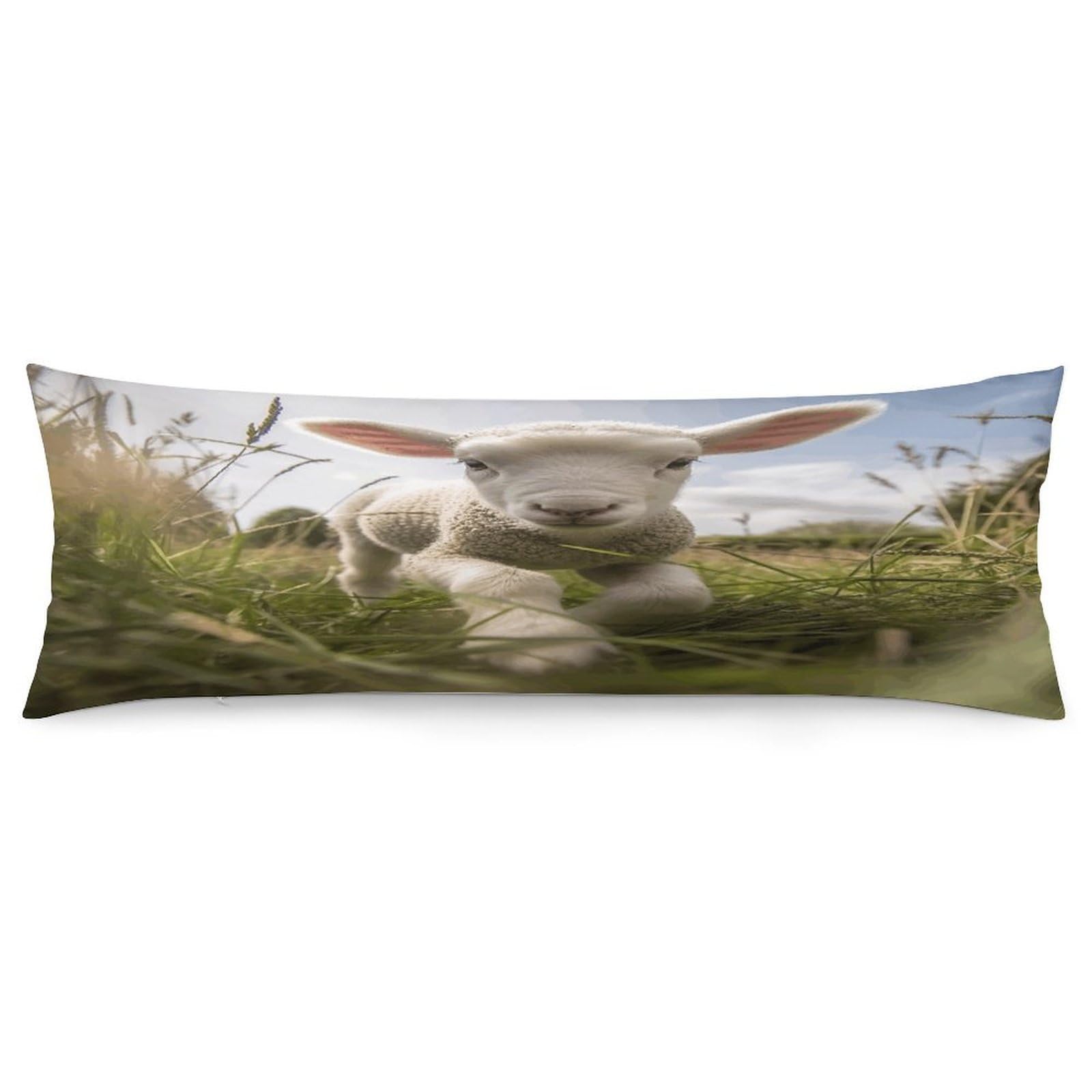 Sheep Running on Grass Body Pillow Cover Soft Full Long Pillow Cover Decorative Large Pillow Case Cozy Body Pillow Pillowcase Pillow Shams for Bed Sofa Couch Room Decor 18.9 X 53 Inch