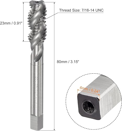 Miniatura 2 de uxcell Grifos de flauta espiral, 716-14 UNC 2B Acero de alta velocidad (HSS) sin recubrimiento de la máquina de fresado de roscas roscado de rosca