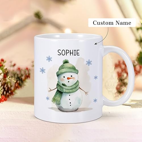 Miniatura 2 de Taza de Navidad con diseño de muñeco de nieve para niños, taza de café de Navidad personalizada para niñas, regalos de Navidad, nombre