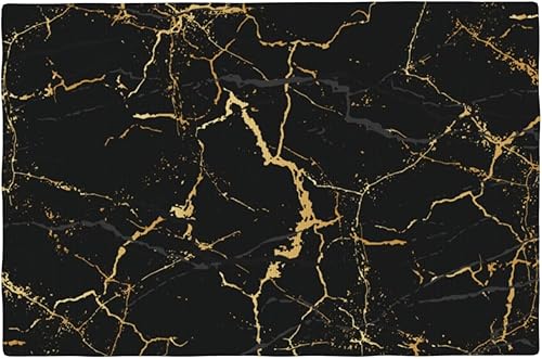 Fiokroo Juego de 6 manteles individuales con textura de mármol negro y dorado, manteles individuales antideslizantes resistentes al calor, lavables