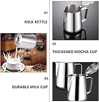 Vista 6 de Luxshiny Jarra de espuma de leche de 20 onzas, acero inoxidable, 20.3 fl oz, taza de espuma de café, jarra de leche, taza de café utilizada