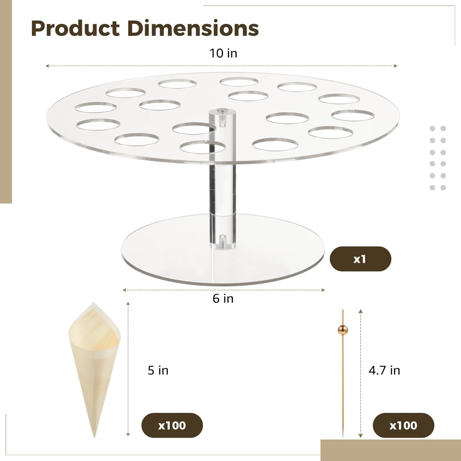 Acrylic Ice Cream Cone Holder, 16-Hole Display Stand With 100 Cones And 100 Cocktail Picks, Transparent Design For Parties And Shops