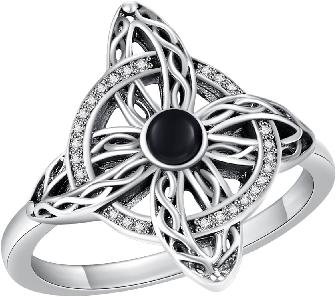 YAFEINI Witches Knot Ring Moonstone/Moss Agate/Black Onyx/Turquoise Sterling Silver Witch Knot Jewelry Mothers Day Gifts for Women