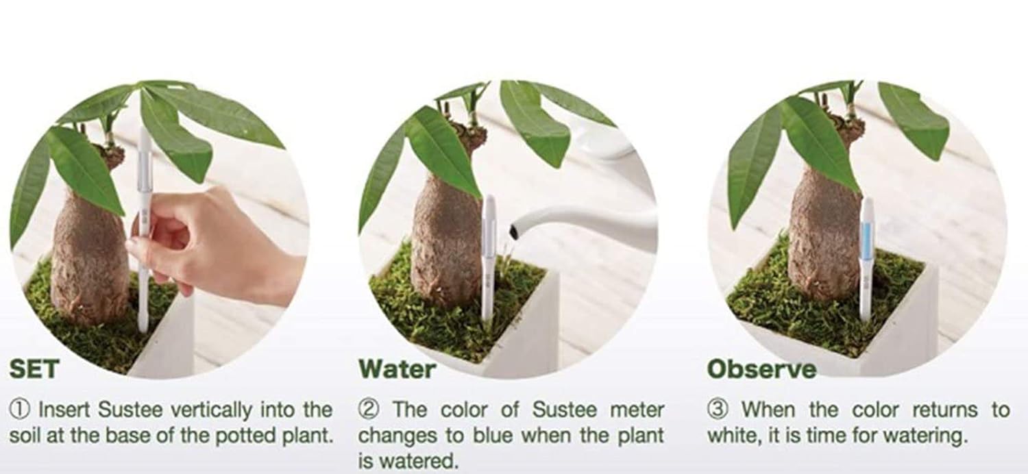 IPPINKA Sustee Aquameter, Bundle of 12, House Plant Soil Moisture Meter, Best for Indoor Potted Plants - Medium White Refillable