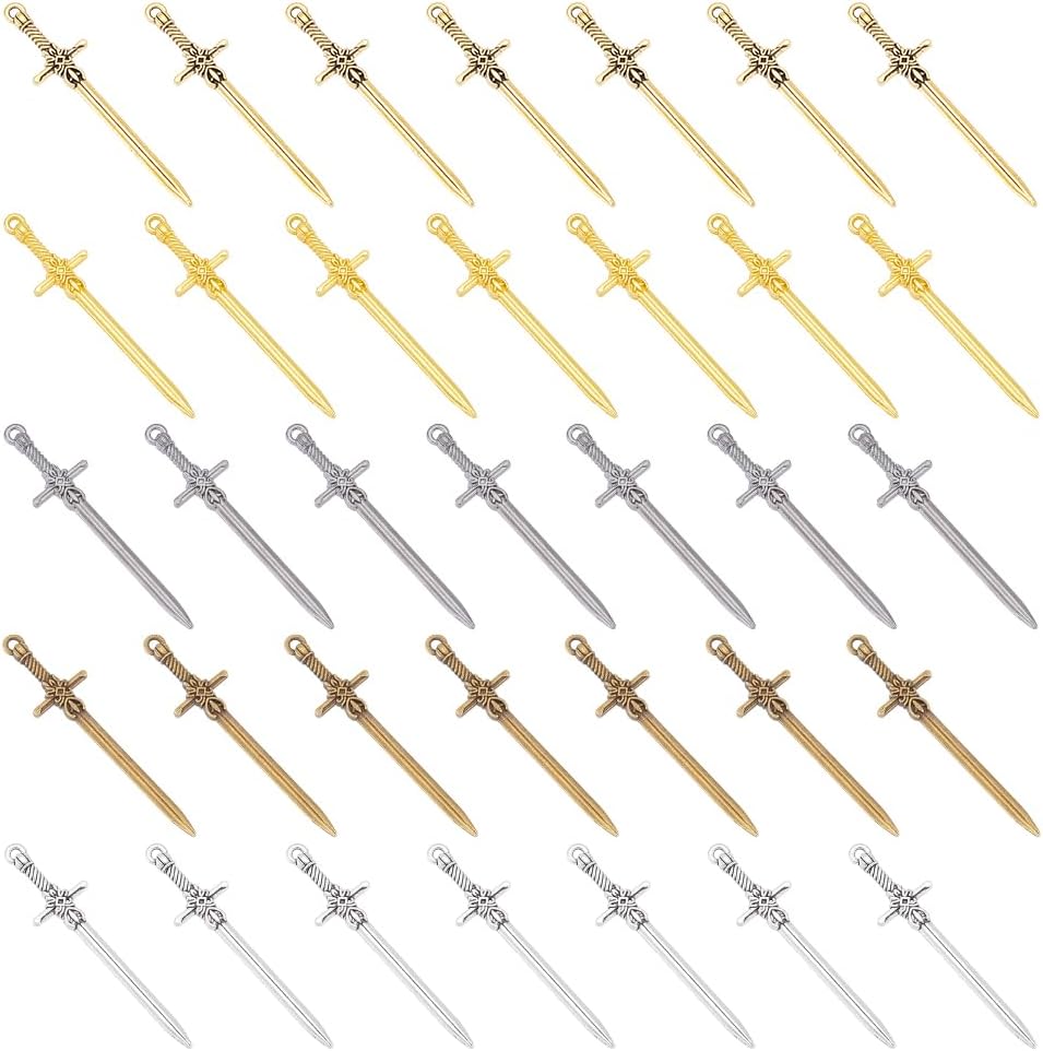 UNICRAFTALE 5 Colors Sword Pendants Metal Dagger Charms Punk Earring Sword Charms Bookmark Charm Metal Necklace Charm for DIY Bracelets Jewelry Making