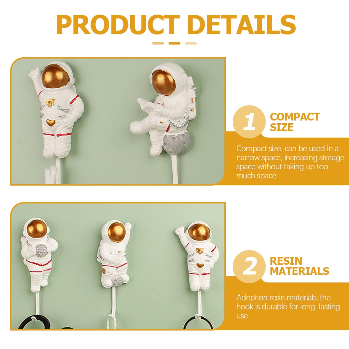 SOLUSTRE Crochets Muraux Adhésifs sans Perçage en Résine Synthétique Forme Astronaute 3 Pièces Forte Capacité Support pour Balcon et Organisateur