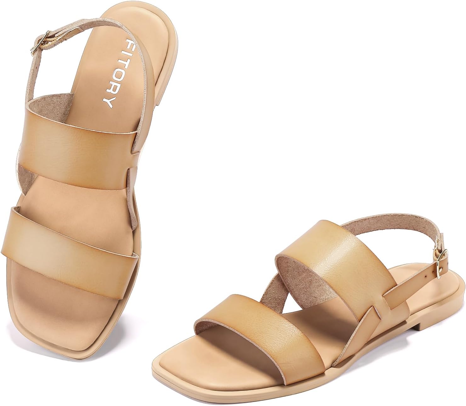 FITORY Women's Flat Sandals Fashionable Square Open Toe Adjustable Buckle Slippers Summer Size 6-11