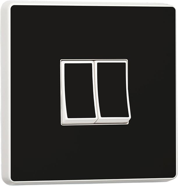 Pack of 2 Plain Gloss Black Home Decorative Accessories for Single/Double Light Switch Cover, Self-Adhesive Vinyl Skin Sticker by stika.co (Double Switch)
