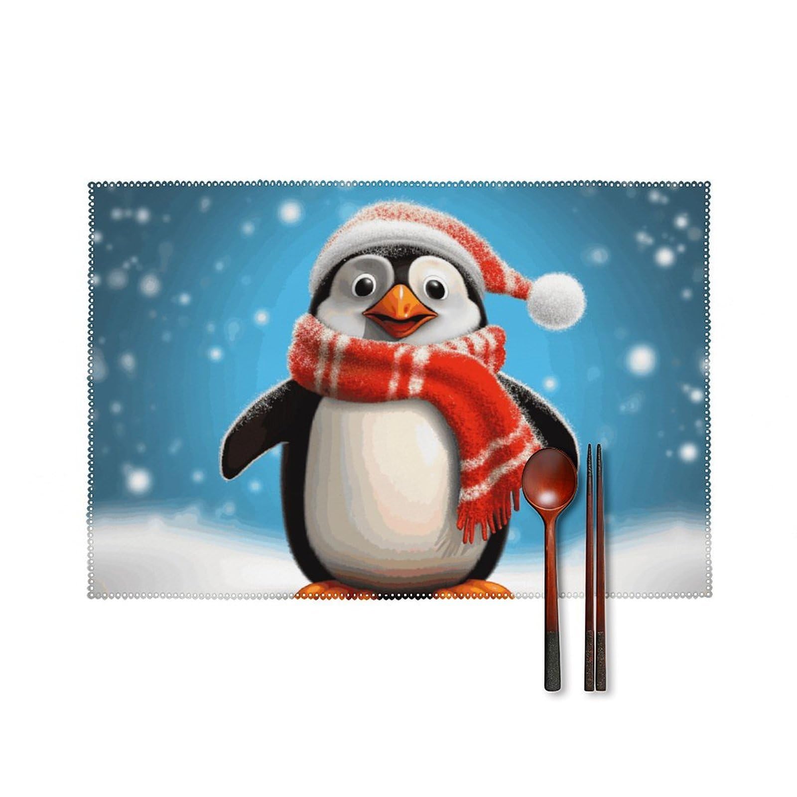 Christmas Funny Penguin Placemats Set of 6 Wipeable Table Mats for Kitchen Dining Table Heat Resistant Waterproof Modern Indoor/Outdoor Non-Slip Easy Clean Place Mats