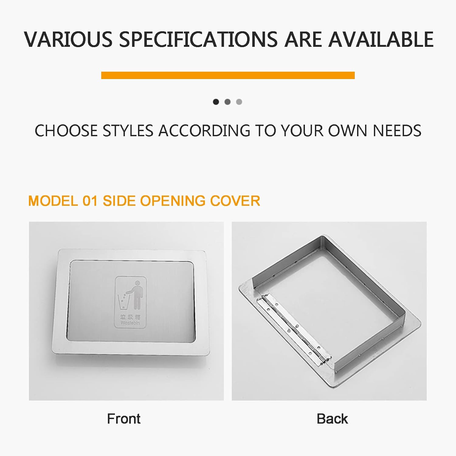 Square Trash Can Lid, Built-in Side Opening Waste Bin Cover, Brushed Surface Stainless Steel Balance Flap Cover, Anti-Fingerprint Garbage Can Lid for Kitchen, Silver,02 (03)