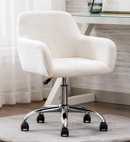Henf Silla de tocador blanca, silla de escritorio, pequeña silla giratoria ajustable para maquillaje en casa, linda silla con forma de carcasa con