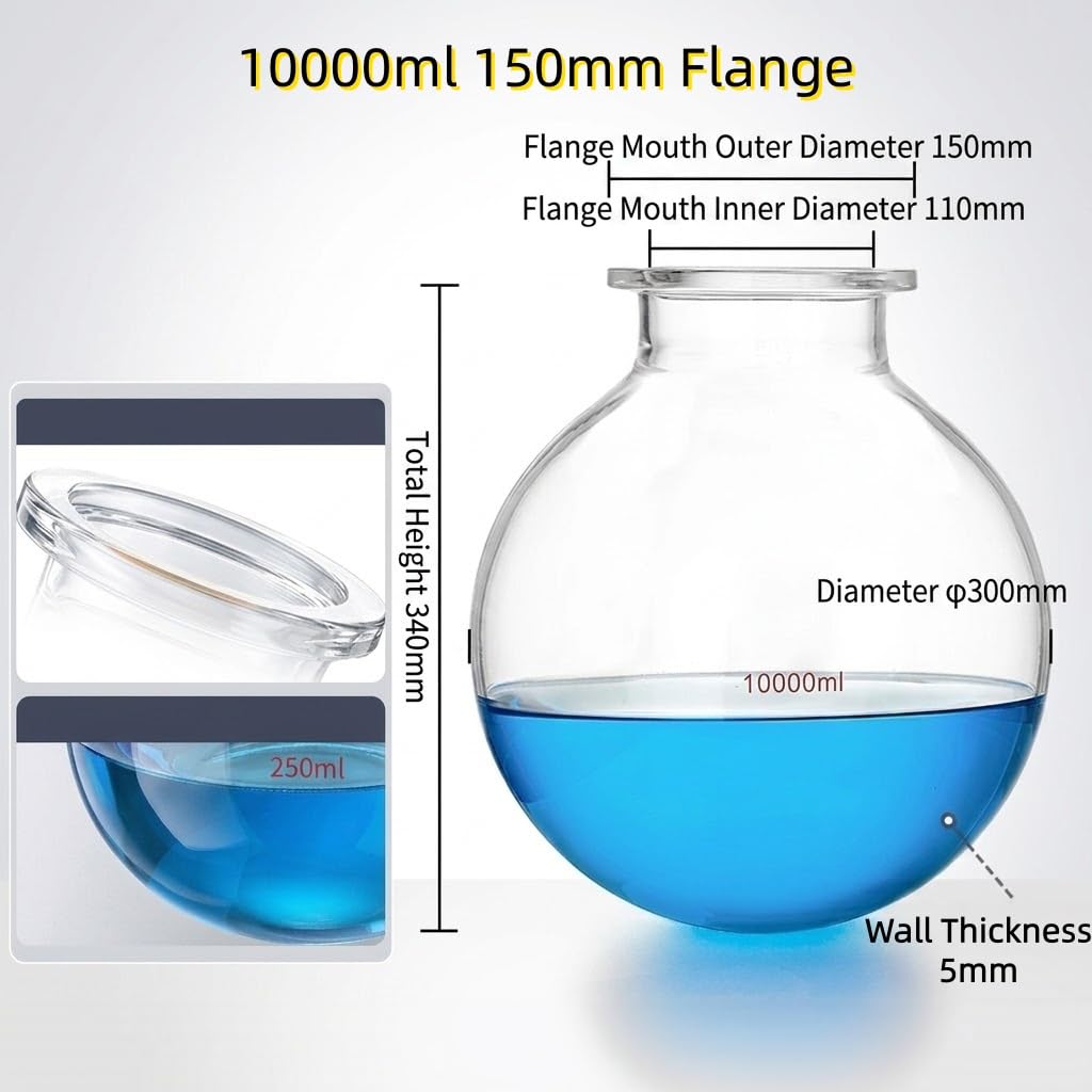 Wymienna Szklana Kolba Reakcyjna Sferyczne Dno-10000ml, 150mm Kołnierz