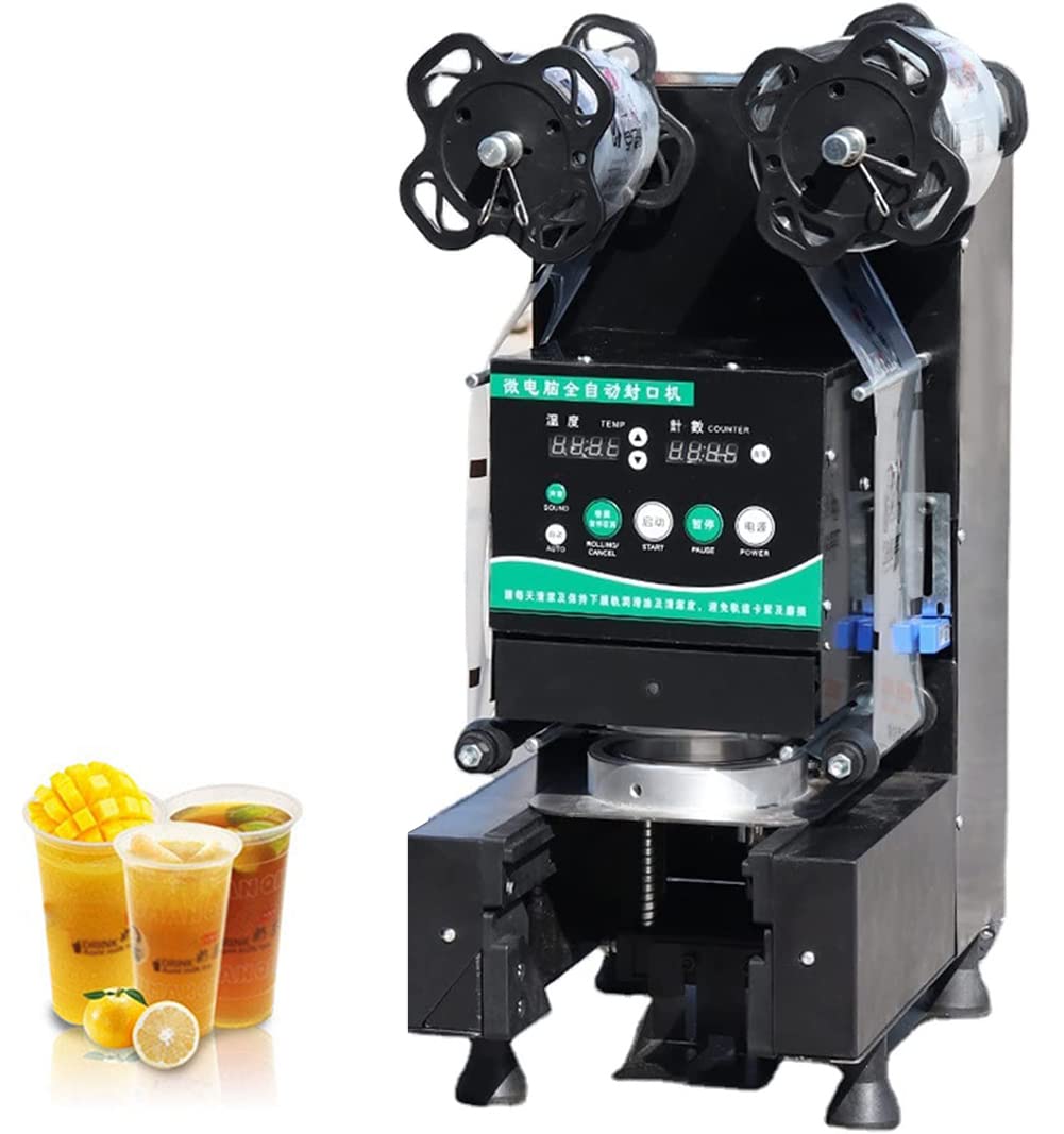 AYCDL Fully Automatic Milk Tea Cup Sealing Machine 480W Commercial Cup Sealer with Digital Control Panel, 760cups/h Tea Auto,Black,Black