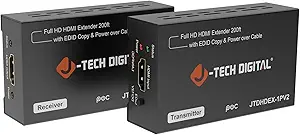 J-Tech Digital HDMI Extender 1080P 60Hz Over Single CAT 5e/6/7 PoC (Power Over Cable) up to 165ft, Deep Color EDID Copy Zero Signal Loss [JTD-HDEX-1PV2]