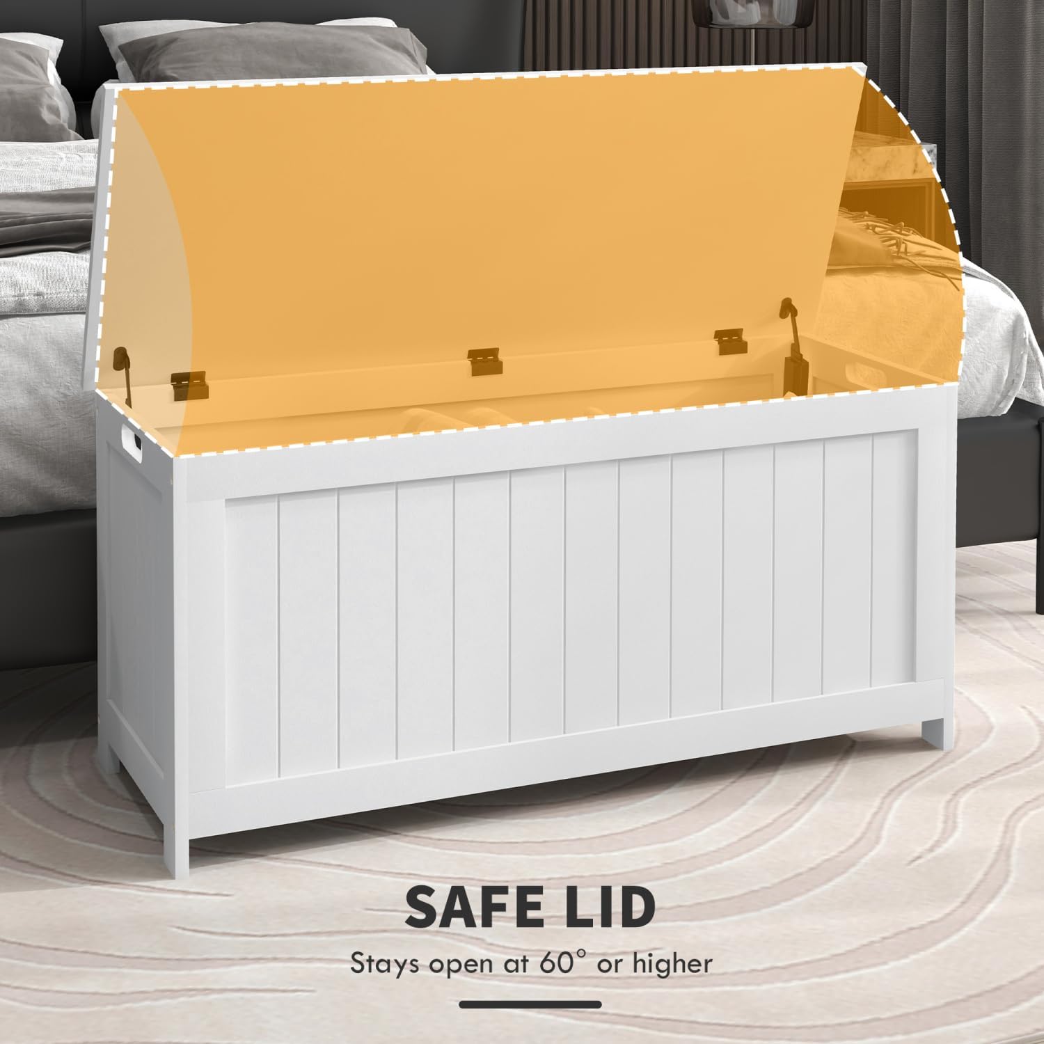 39.4" Wooden Storage Chest with Safety Hinges, Extra-Large Capacity, Convenient Side Handles