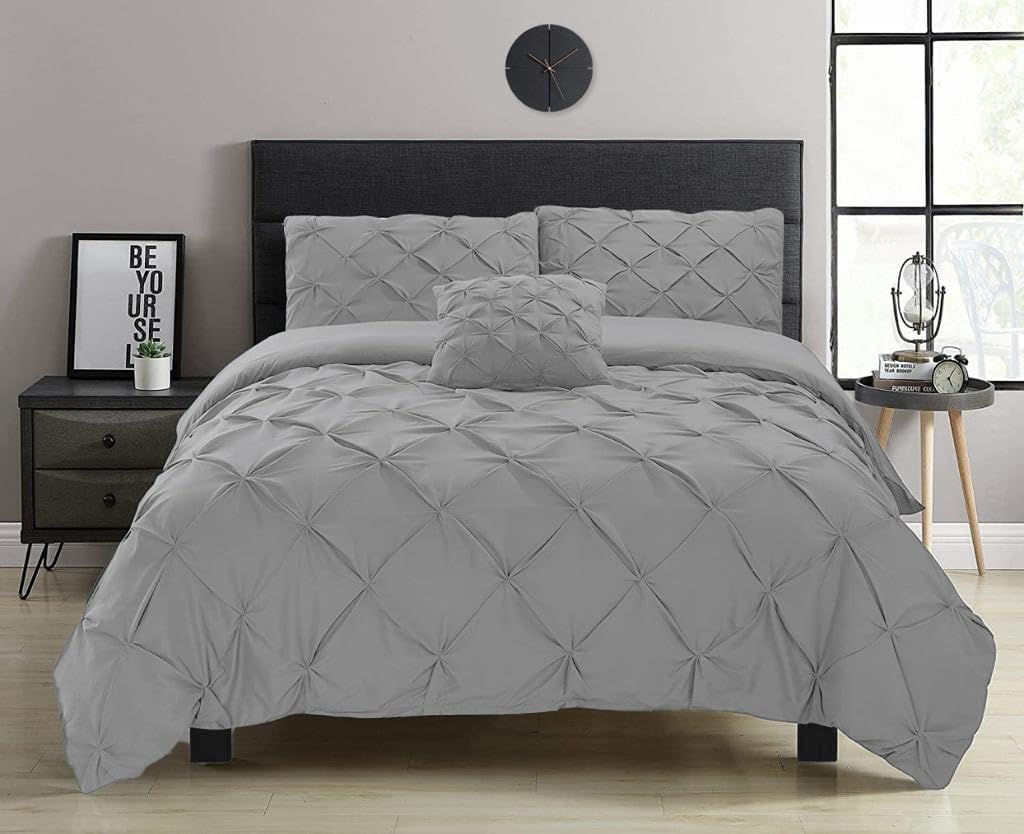 Pintuck Duvet Cover Sets - King Size Duvet Cover - Perfect King Size Bedding Sets with Pillow Cases & Complementary Pintuck Cushion Cover – Gray
