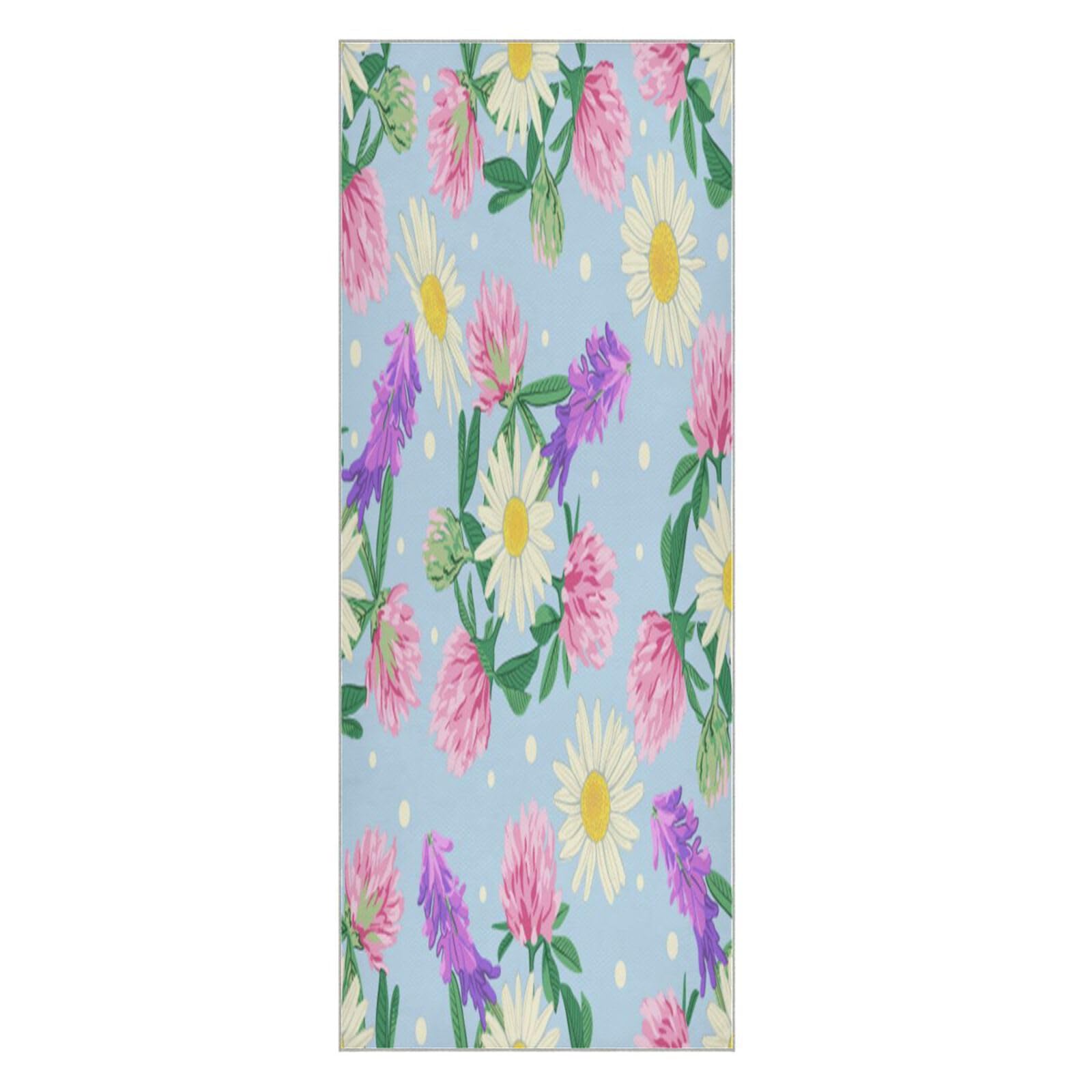 pnyoin Wildflowers Isolated on Blue Yoga Towel,Hot Yoga Mat Towel with Grip Dots Sweat Absorbent Non-Slip for Hot Yoga, 24