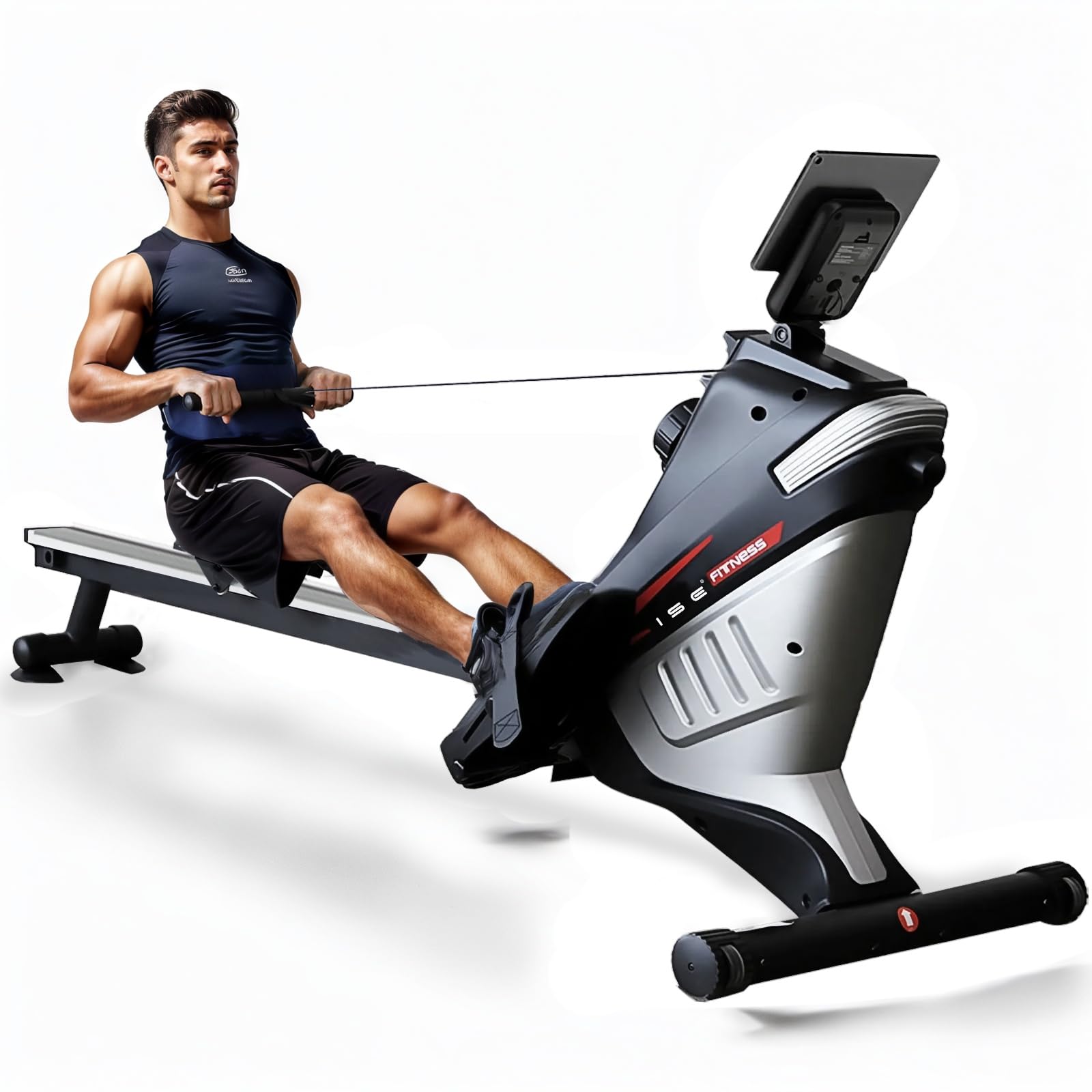 ISE Rudergerät für Zuhause, Magnetisches rudergerät mit APP & LCD-Display & 8 Widerstandsstufen, Magnetisches Rudergerät,Leise Rudermaschine für Cardio-Training,Indoor-Gerät für das Home-Gym