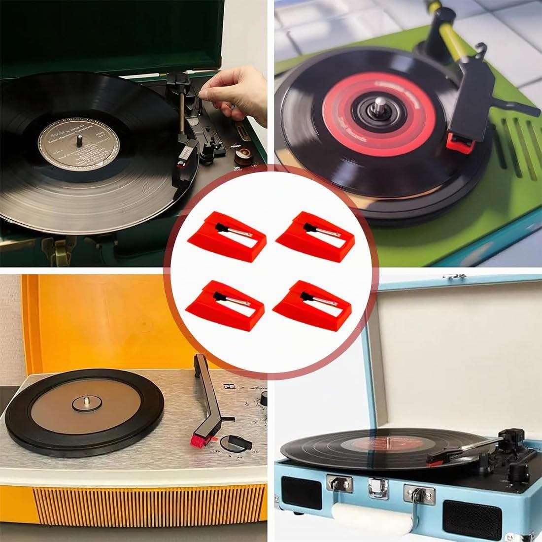 4 Pcs Tourne Disque Aiguille Pointe De Lecture, Diamant Platine Vinyle De Remplacement Universelles,Saphir Pour Tourne Disque Ancien,Cellule Platine Vinyle Pour Tourne Disque Vinyle,Phonographe