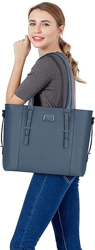 Vista 5 de MOSISO PU Leather Laptop Tote Bag for Women, Waterproof Large Capacity Business Work Briefcase Shoulder Laptop Bag Azul eléctrico