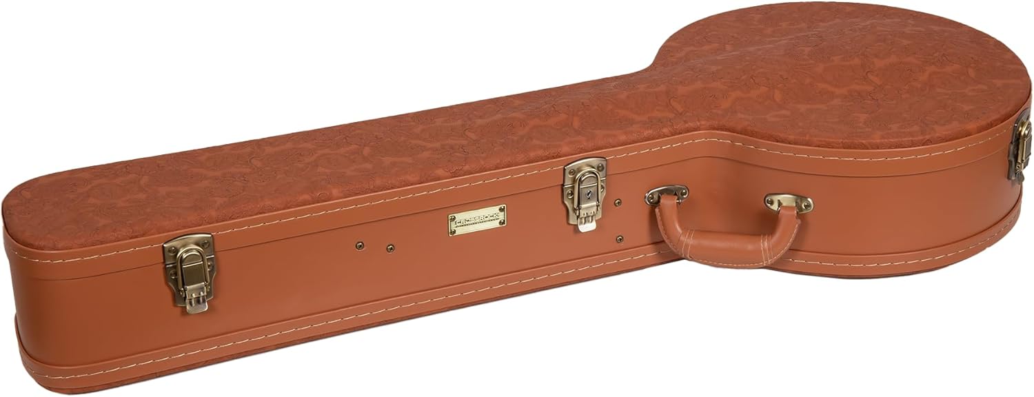 Crossrock Relief Series Open-Back Banjo Case for 11''–12.5'' Rims | Carved Red Wood Finish, Ivory Plush Interior, Lock (CRW630OBJRO)