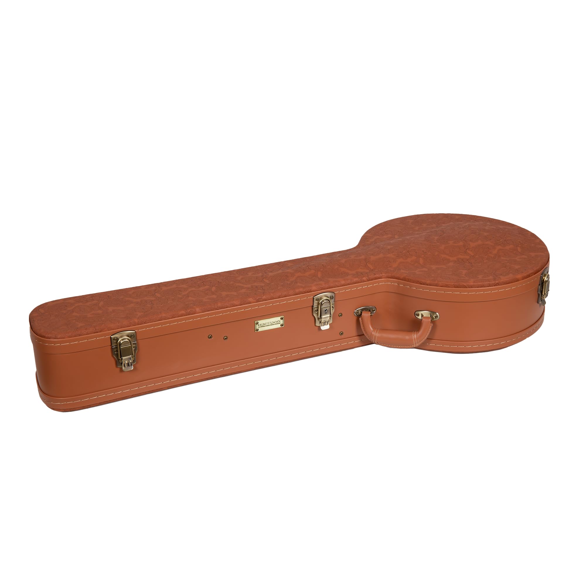 Crossrock Custodia in Legno Serie Relief per Banjo 5 Corde con Risonatore | Finitura Carved Red Wood, Interno in Velluto Avorio, Serratura – Guscio Rigido Premium