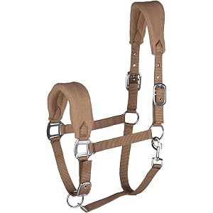 HORZE Kiel Adjustable Horse Halter with Fleece Padding - Tan - Horse
