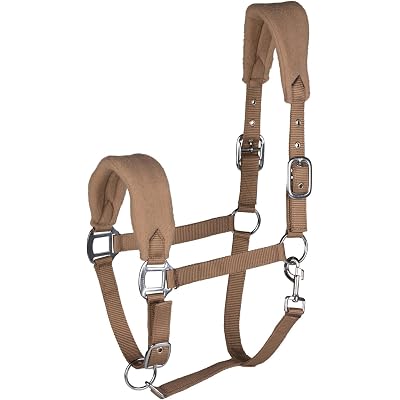 HORZE Kiel Adjustable Horse Halter with Fleece Padding - Tan - Horse