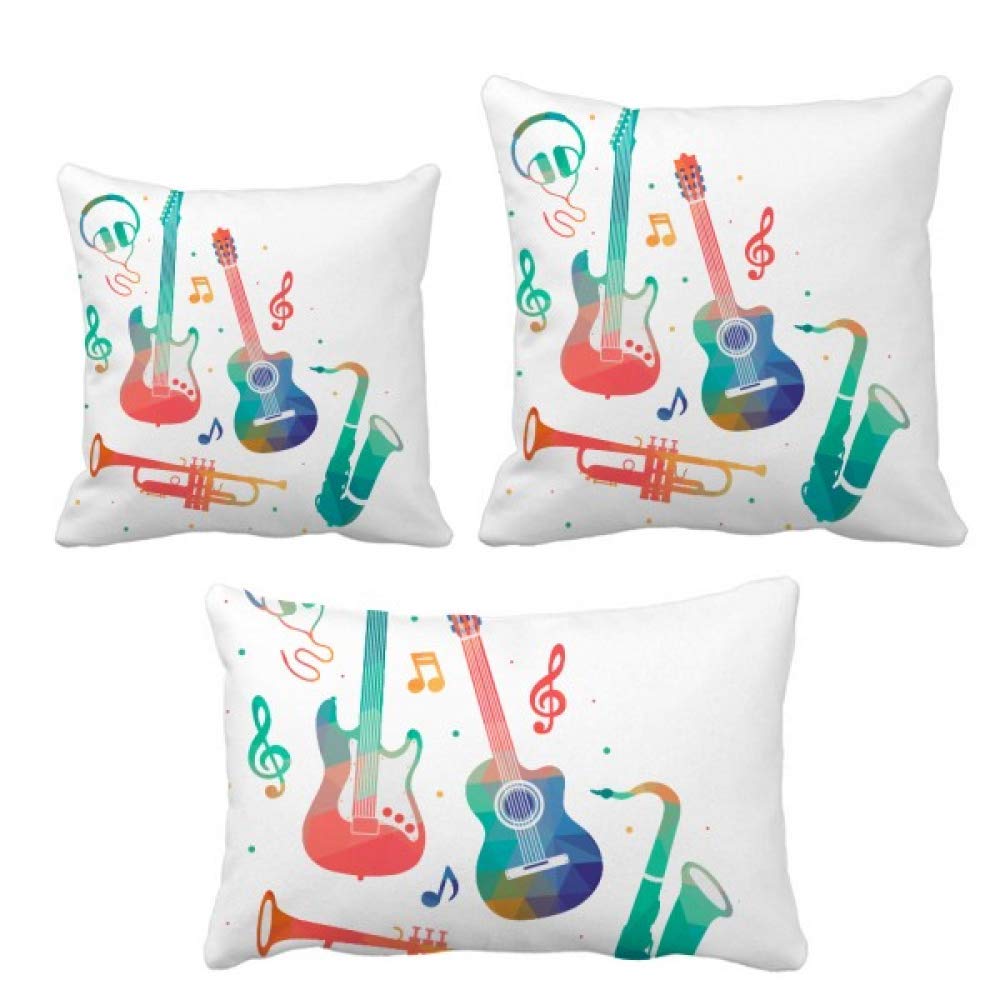Housse de coussin motif instruments colorés vert rose 45x45