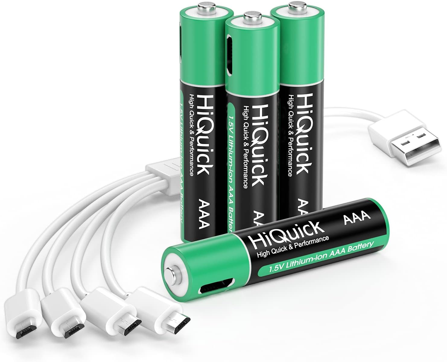 HiQuick Rechargeable AAA Batteries 1.5V 900mWh AAA Lithium Rechargeable Batteries with USB Charger, 1.5H Quick Charge, 1200 Cycle with 4 in 1 USB Charging Cable, Pack of 4