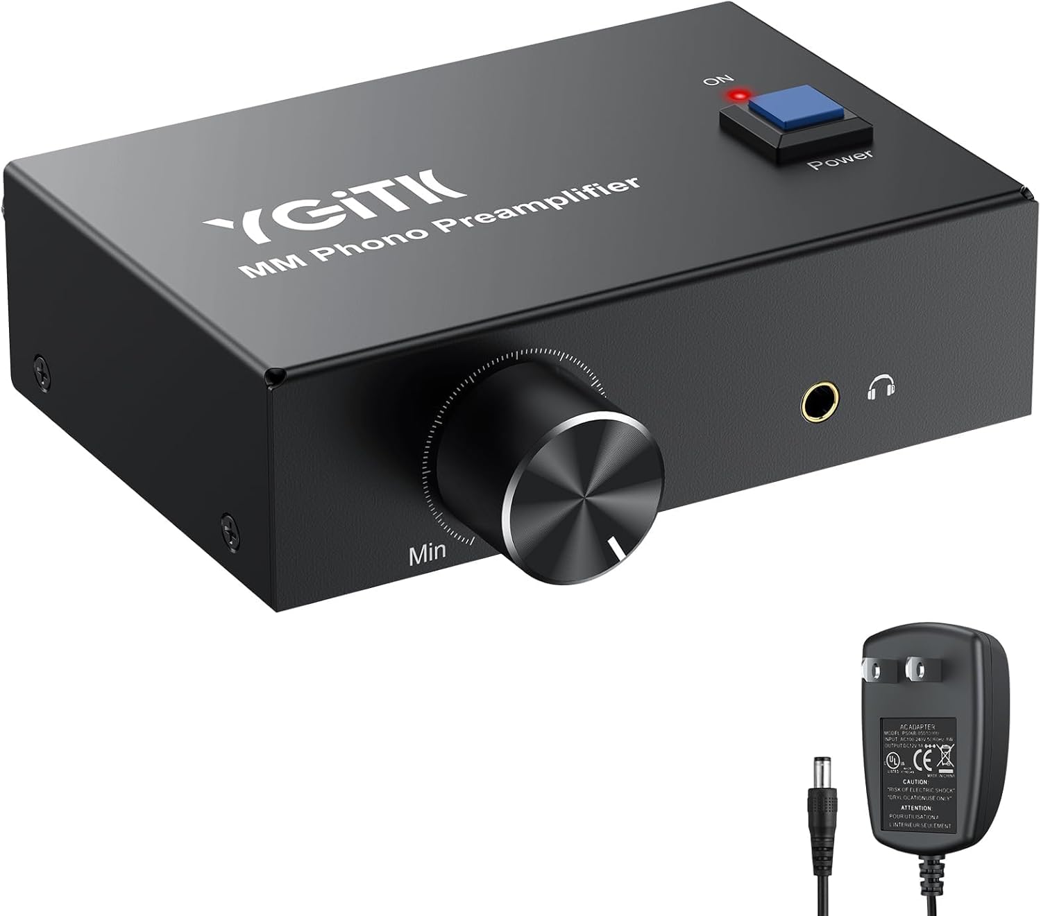 Phono Preamp for Turntable, Mini Stereo MM Phono Preamplifier with Volume Control, Low Noise Operation, RCA in/Out + 3.5mm Output Interfaces, Includes 12V 1A Power Adapter
