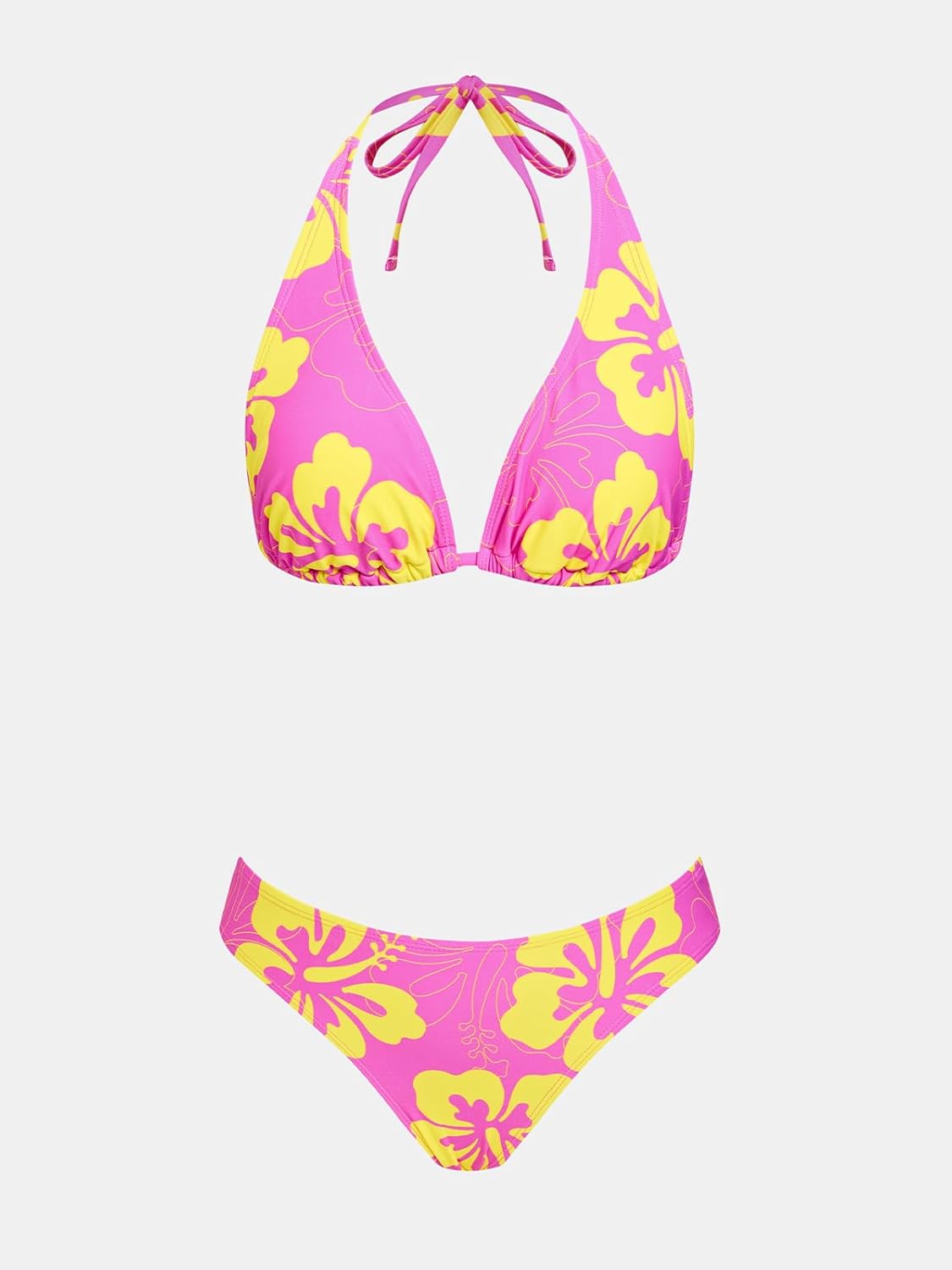 CUPSHE Women's Bikini Sets Two Piece Swimsuit V Neck Halter Back Self Tie Low Rise Bottom