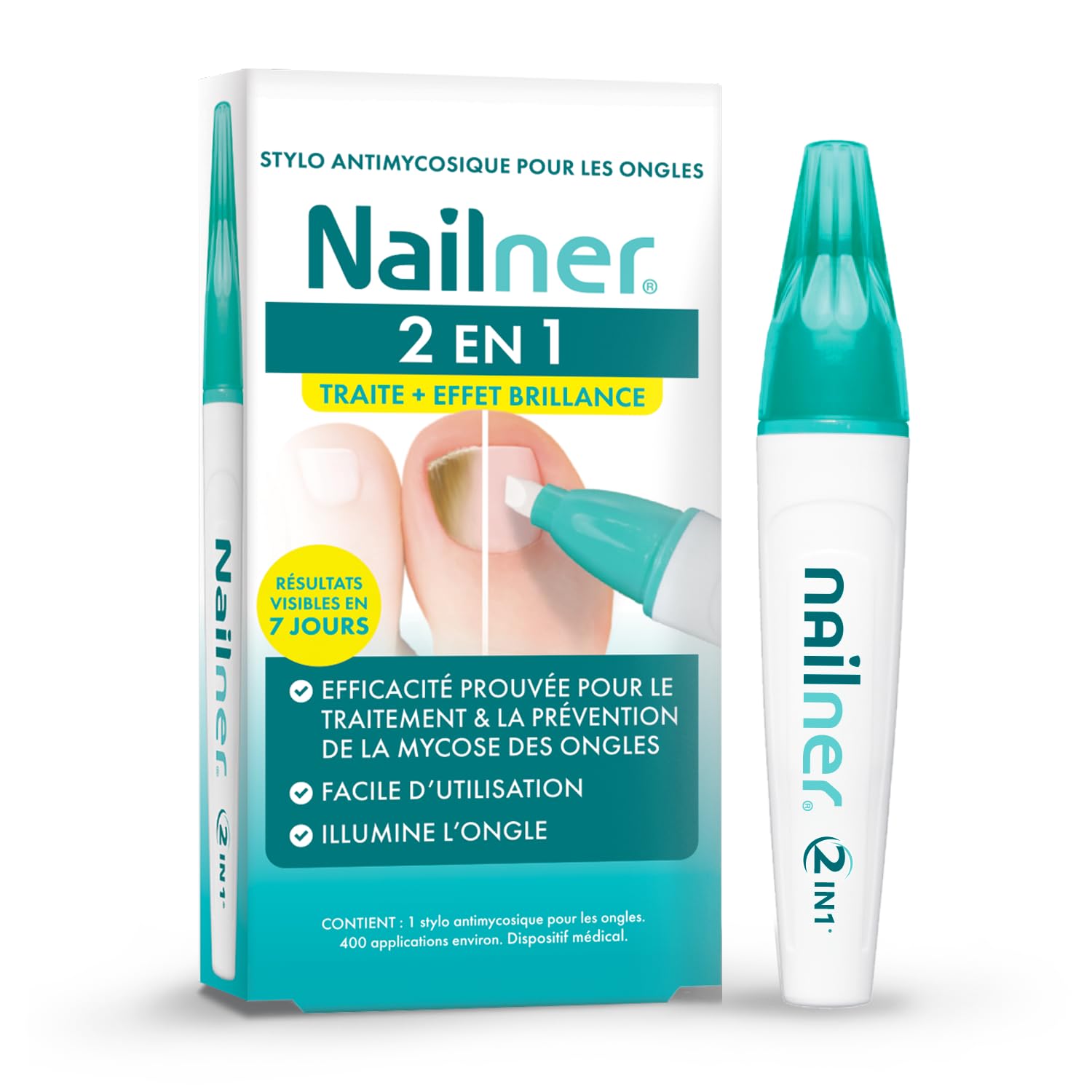 Nailner Stylo 2 en 1contre infections fongiques des ongles 4 ml - Stylo antifongique contre les mycose des ongles des mains et pieds - Résultats en 7 jours - Prévient mycoses des ongles sans limage