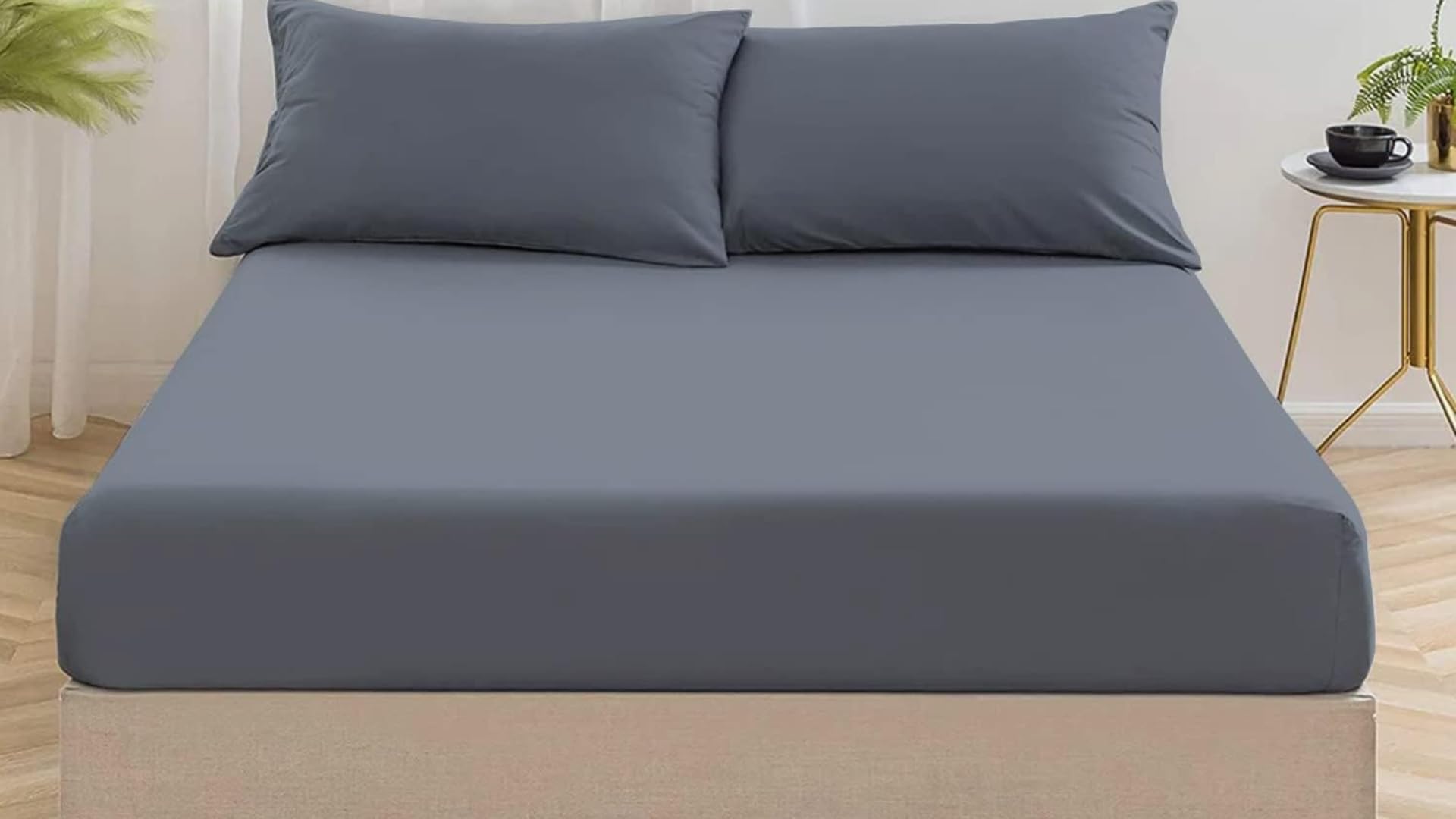Night Zone Fitted Bed Sheet Percale Cotton Rich 180 Thread Count Non Iron 25cm Fitted Sheets (Grey, Double)