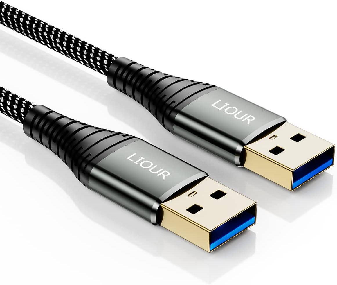 LIOUR USB 3.0 A to Male Cable 1 m Super High Speed Braided USB A Male to Male Data Cable Double-Sided USB Cable Connection for Hard Drive Enclosure DVD Player Laptop Cooler 1 m / 3.3 Feet