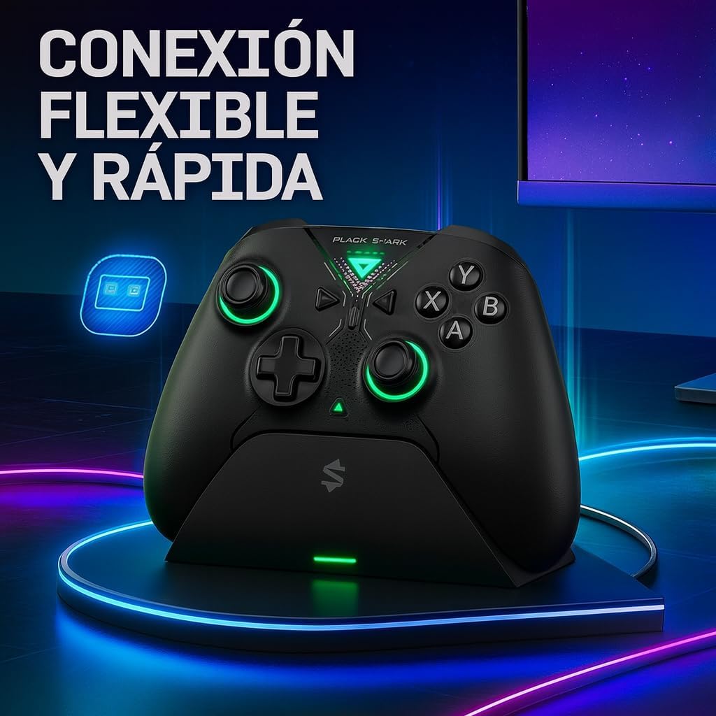 Rear view of the Black Shark BH02 wireless controller, showing the customizable back buttons and charging pins.