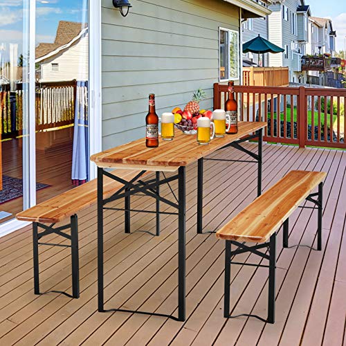 Avawing 70" 3-Piece Portable Picnic Table Bench Set, Beer Table With Seating Set Wooden Picnic Dining Table Set For Patio Outdoor Activities Garden Use, 30" Table Height #TOP1