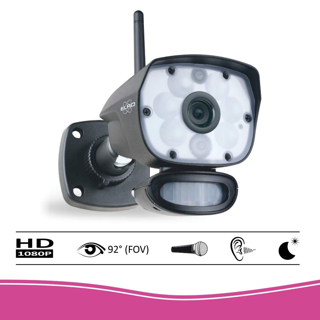 ELRO CZ60RIPS Color Night Vision 1080P HD kamera monitorująca zestaw z 4 kamerami, ekran 9" i aplikacją