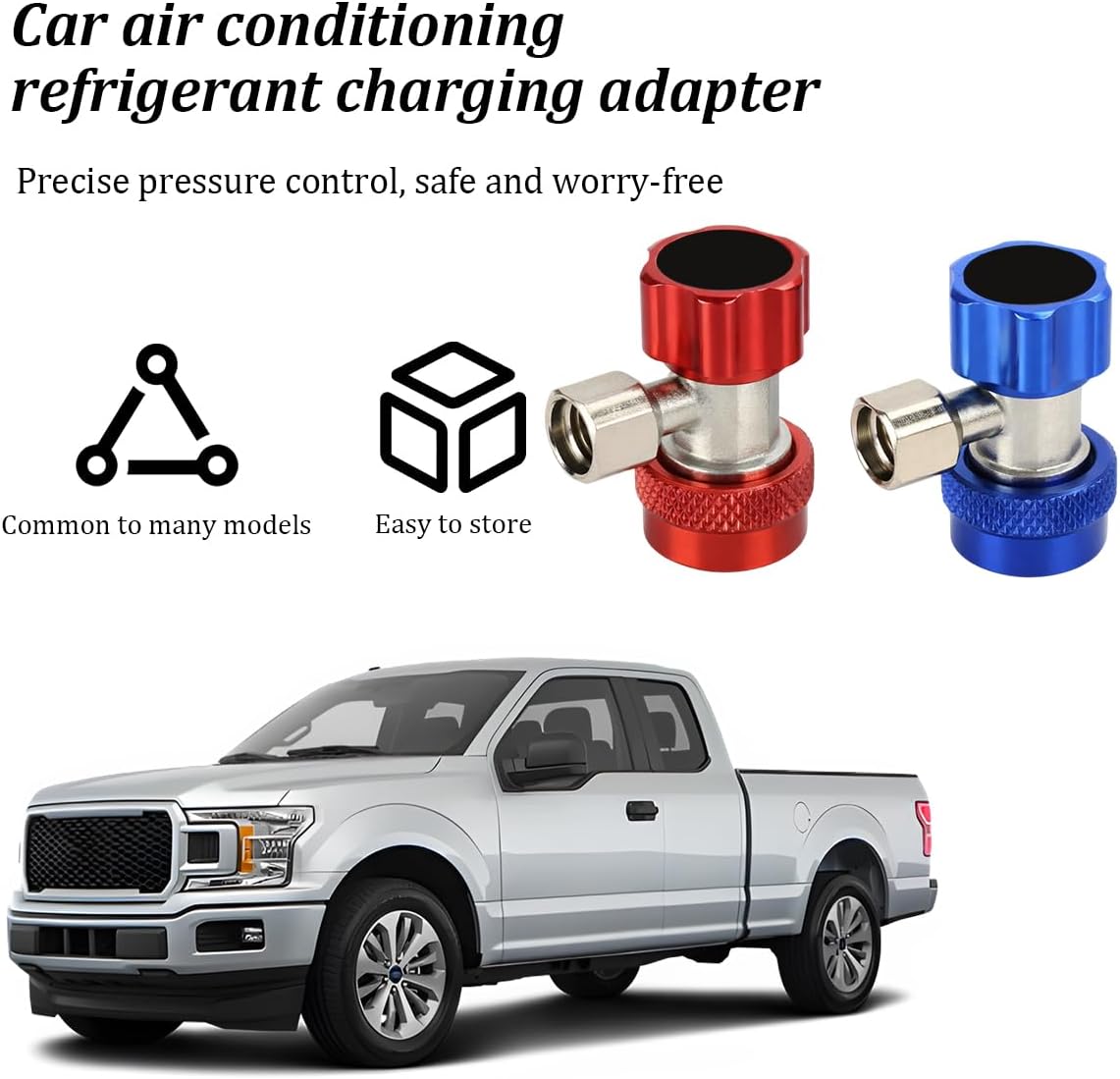 2PCS R134a Quick Coupler Car Adapter, Adjustable High & Low Pressure AC R134a Adapter Fittings Quick Connector, Automotive Air Conditioning Systems Accessories, Universal Fit