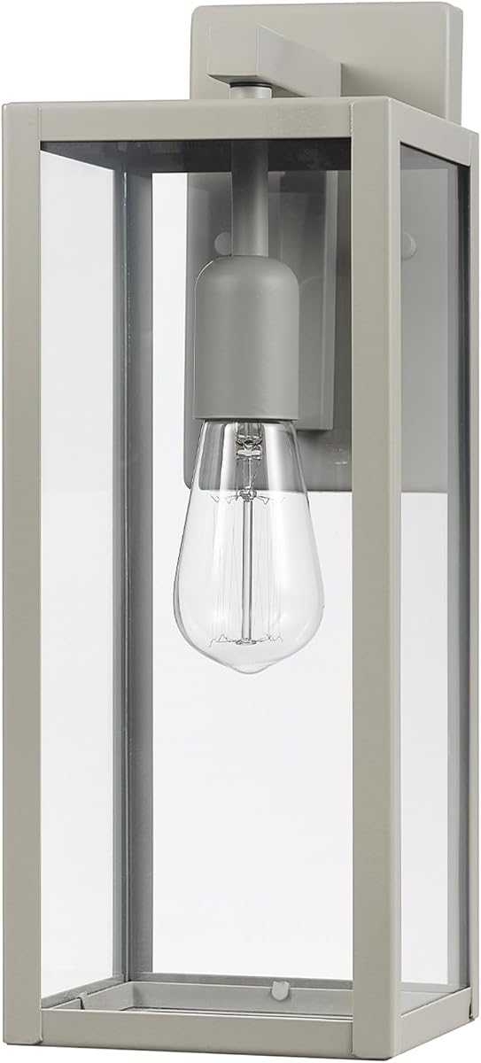 Globe Electric 44838 Bowery 1-Light Outdoor Indoor Wall Sconce, Matte Gray, Clear Glass Shade