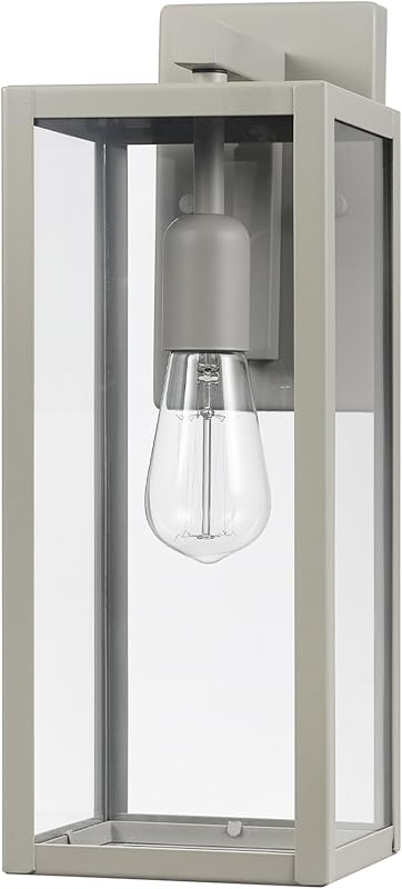Globe Electric 44838 Bowery 1-Light Outdoor Indoor Wall Sconce, Matte Gray, Clear Glass Shade
