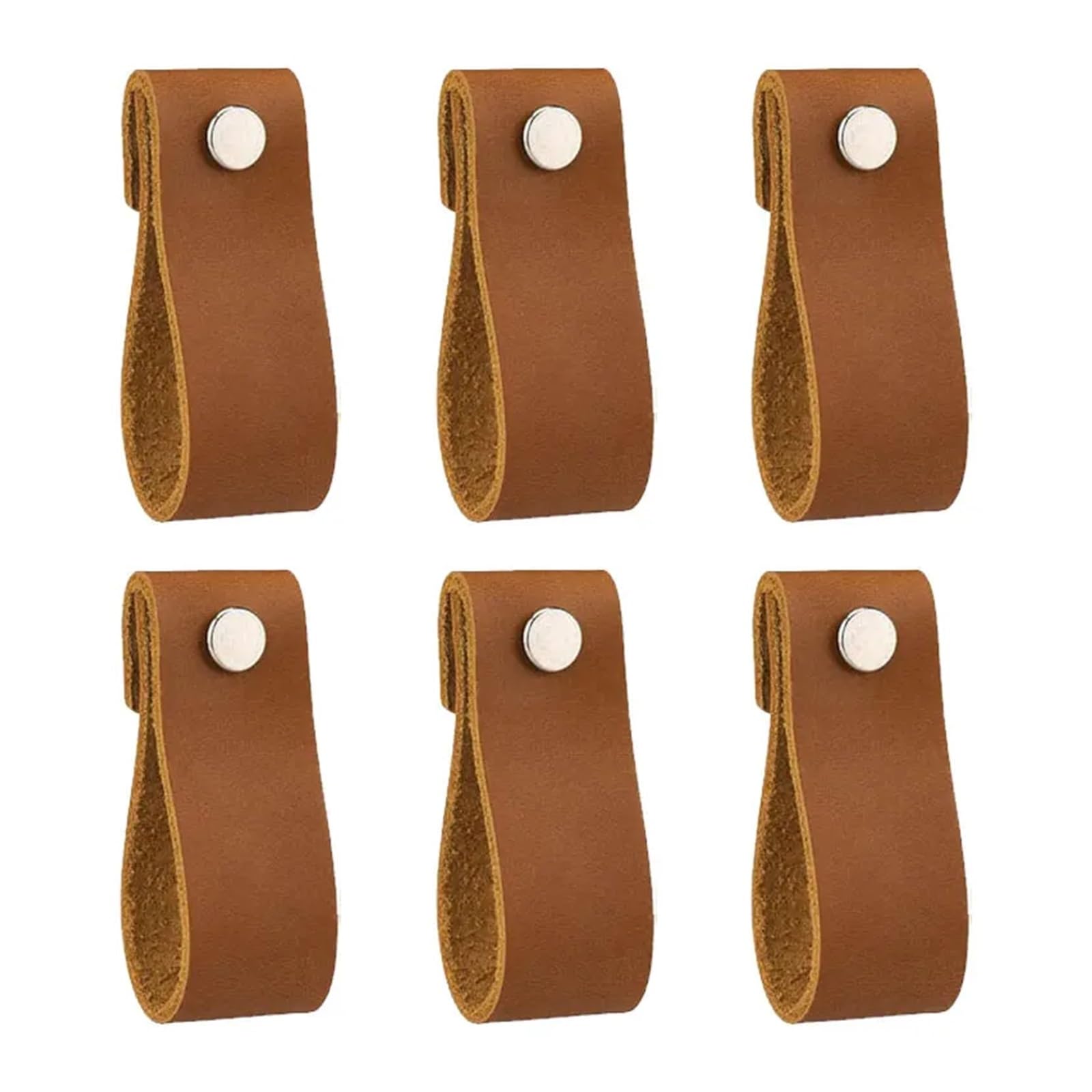 Hzomif Leather Drawer Pull Handles Leather Drawer Pulls - 6PCS Leather Dresser Knobs,Handmade Pure Leather Handles for Cabinet,Doors and Drawers (Brown)