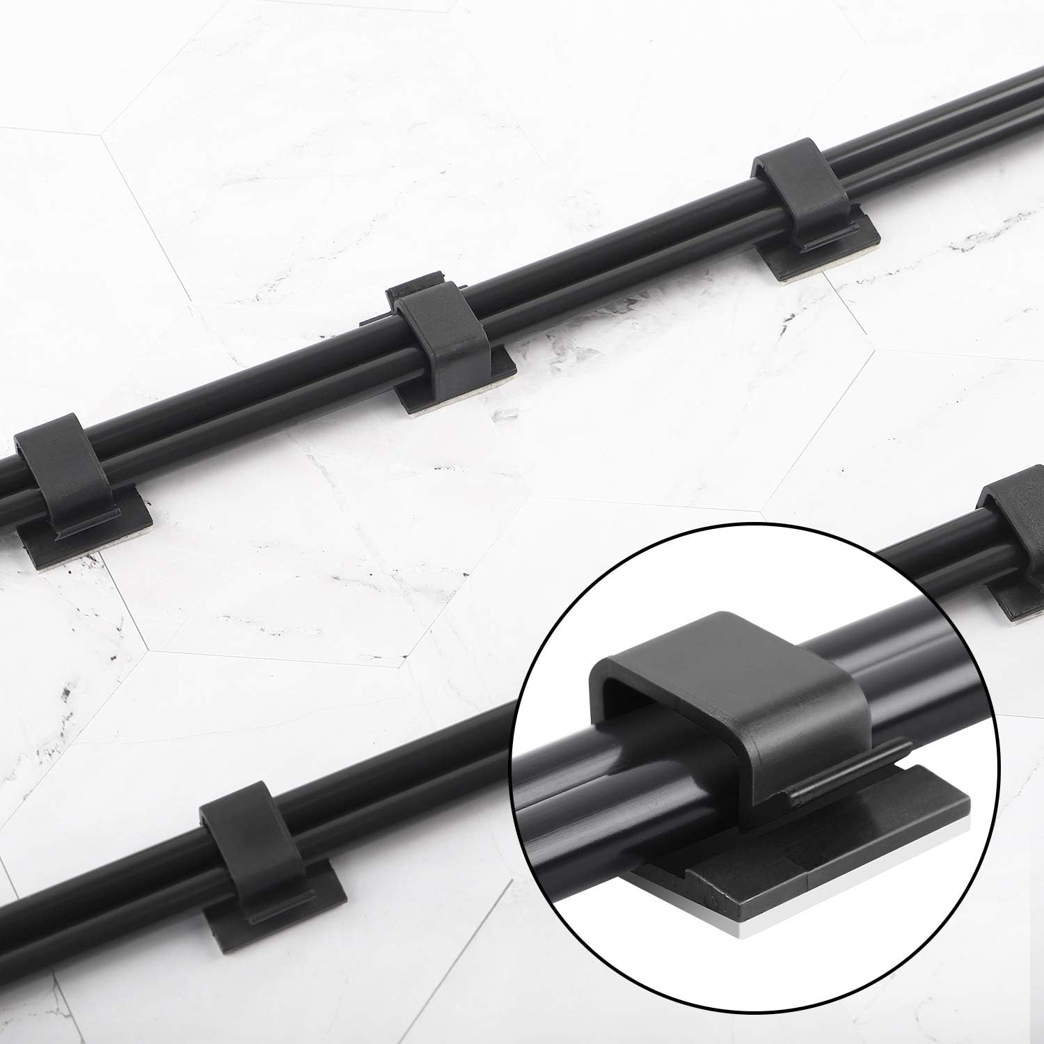 HongWay 100pcs Wire Cable Clips with Strong Adhesive Tapes, 2 Sizes Wire Holder, Car Cable Organizer, Wire Organizer, Cord Holder, Upgraded Cable Wire Management for Office, Car and Home (Black)