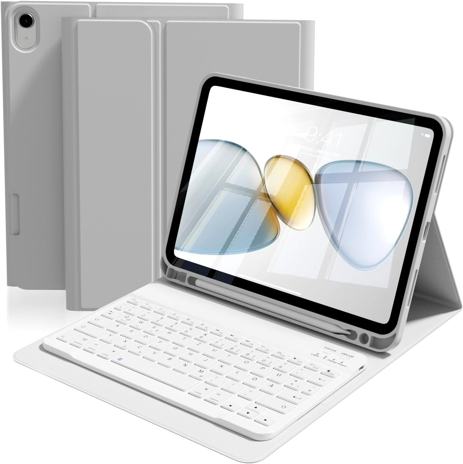 Case with Keyboard for iPad (A16) 11th Generation 11 Inch/10th Generation 10.9 Inch (2025/2022) with Pencil Holder, Detachable Magnetic Keyboard, Shockproof Cover, Auto Wake/Sleep, Gray