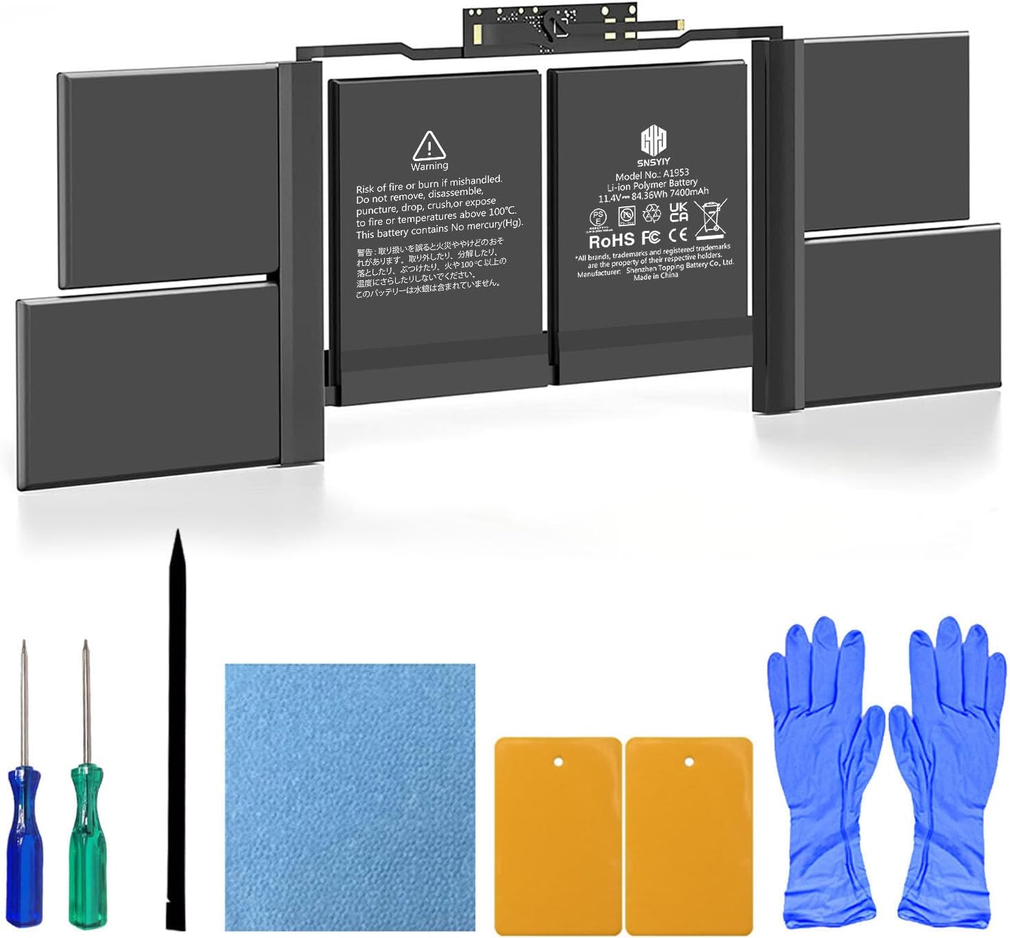 A1990 MacBook Pro Battery, PSE Certified, Replacement A1953 Battery, Replacement for MacBook Pro 15 Inch A1990 (Mid 2018, 2019), EMC 3215 3359 Replacement Battery A1953 [84.36Wh 7400mAh]