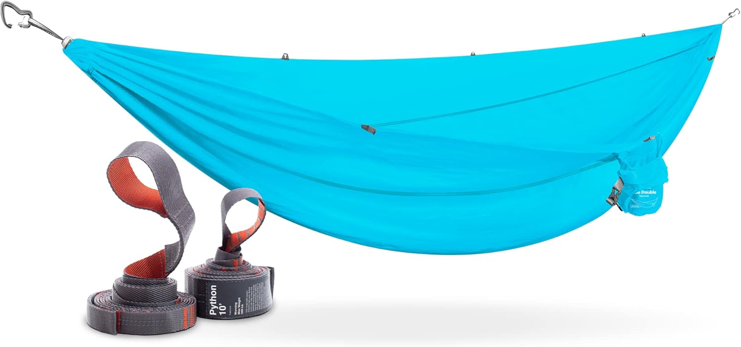 KAMMOK: Roo Double Hammock +Python 10' Bundle | Our Bestselling Hammock & Tree Friendly Straps | 100% Recycled Water Resistant Ripstop Fabric | Lifetime Adventure Grade Warranty, Sky Blue