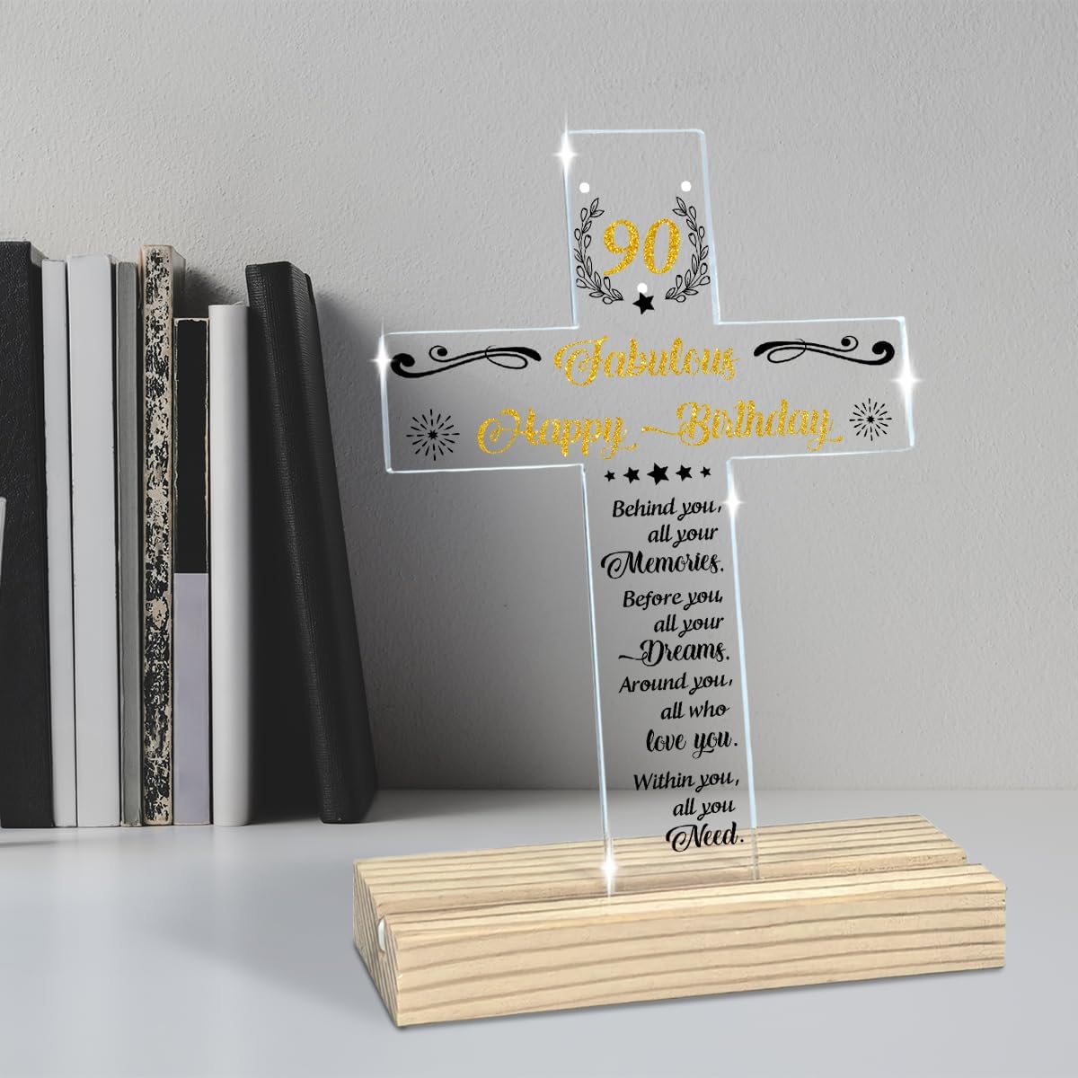 90th Birthday Religious Gifts for Women Men - Cross Decor Sign With Wooden Stand For 90 and Fabulous Birthday Blessing - 90th Birthday Presents Ideas for Friends, Grandma, Mom Turning 90 Years Old - Image 5