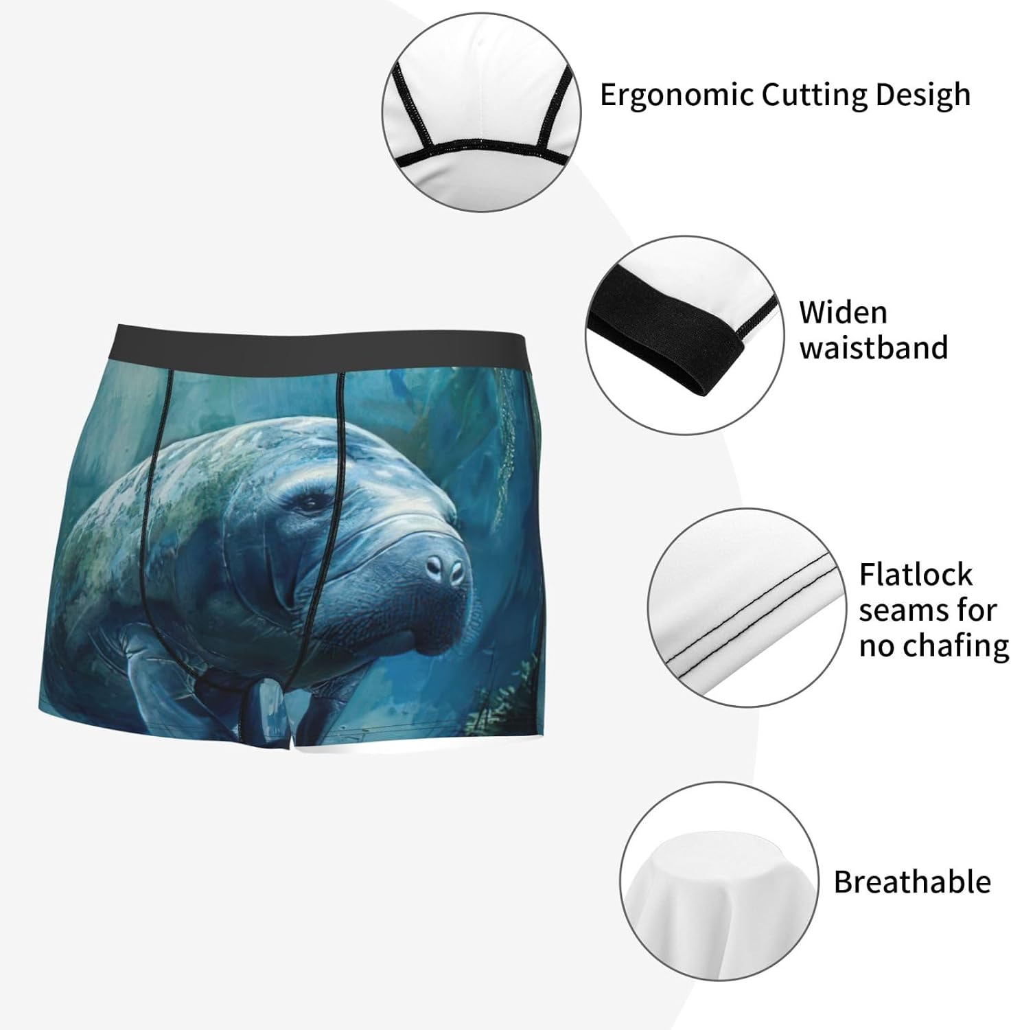 Manatee Animals Print Boxers For Menâ€“full Print Mens Underwear Boxer Briefs,Comfortable Boxers For Men