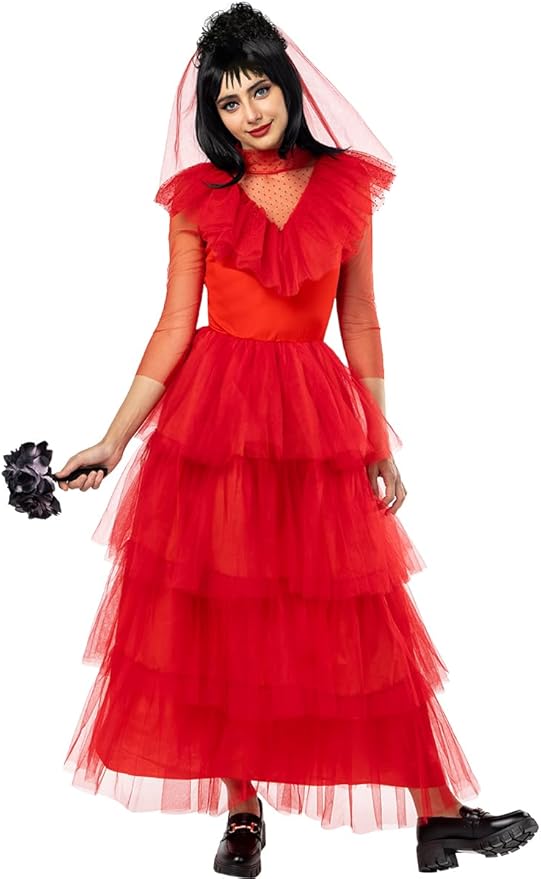 Funidelia | Disfraz de Lydia - Beetlejuice para mujer Tim Burton, Películas de miedo, Terror - Disfraz para adultos y divertidos accesorios para Fiestas, Carnaval y Halloween - Rojo