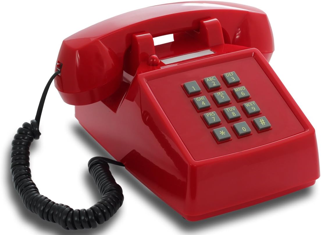 Opis PushMeFon Cable: The Old Fashioned Desktop Retro Telephone - Push Button Landline Phone in Vintage Style for Home Use in Red